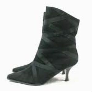 Donald J. Pliner suede with criss-cross ribbon booties.